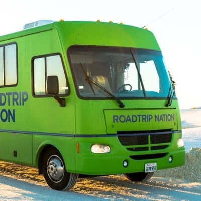 Roadtrip nation's green motorhome